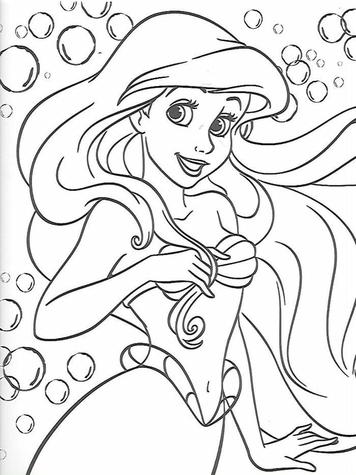 Tranh tô màu nàng tiên cá Ariel đơn giản cho bé