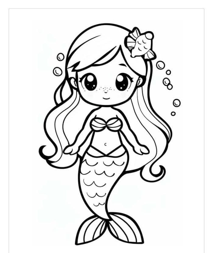 Tranh tô màu nàng tiên cá đơn giản cho bé mẫu 1