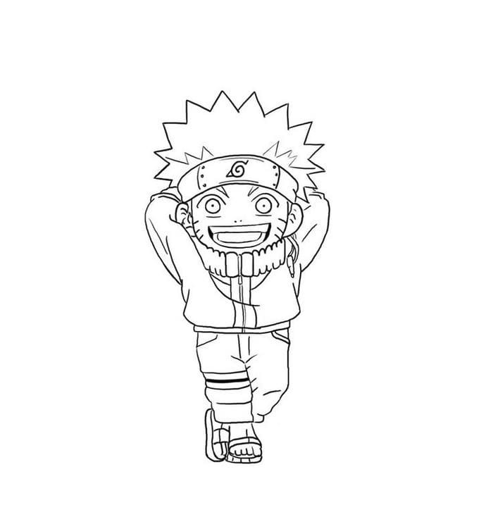 Tranh tô màu Naruto chibi cười tươi rất đáng yêu, dáng vẻ nhỏ nhắn