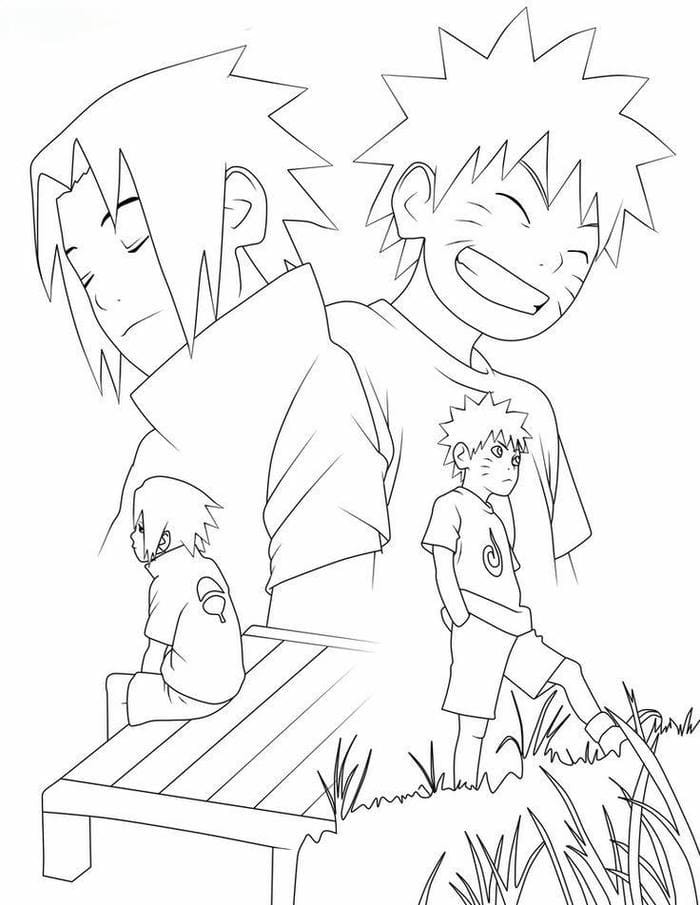 Tranh tô màu Naruto và Sasuke thời thơ ấu, gợi nhớ kỷ niệm