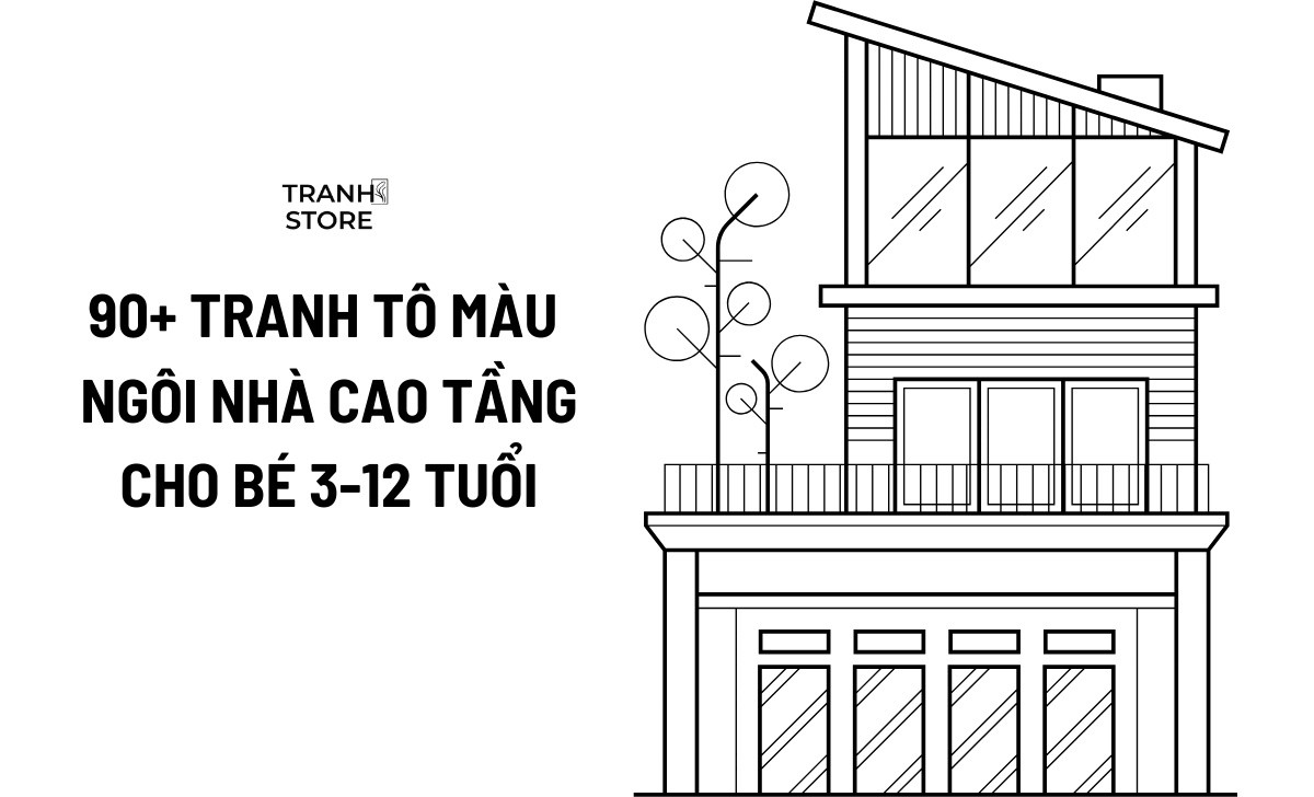 Tranh tô màu ngôi nhà cao tầng với cửa sổ to cho bé tập tô