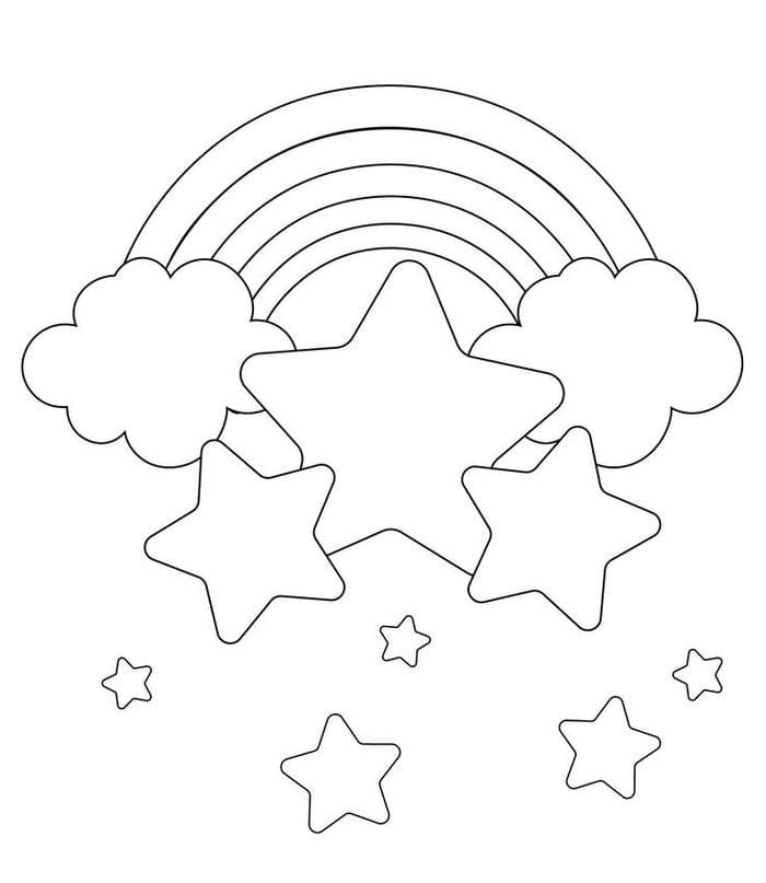 Tranh tô màu ngôi sao cùng cầu vồng rực rỡ