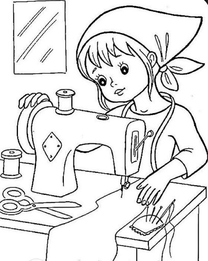 Tranh tô màu người thợ may đang làm việc