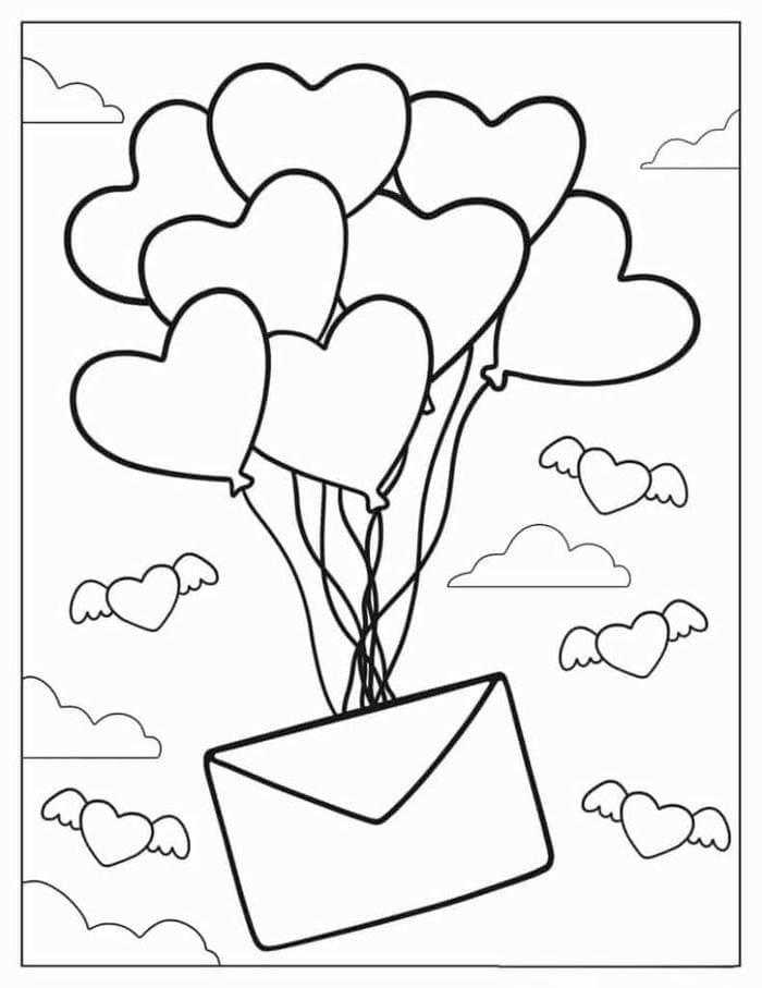 Tranh tô màu những quả bóng bay hình trái tim đáng yêu
