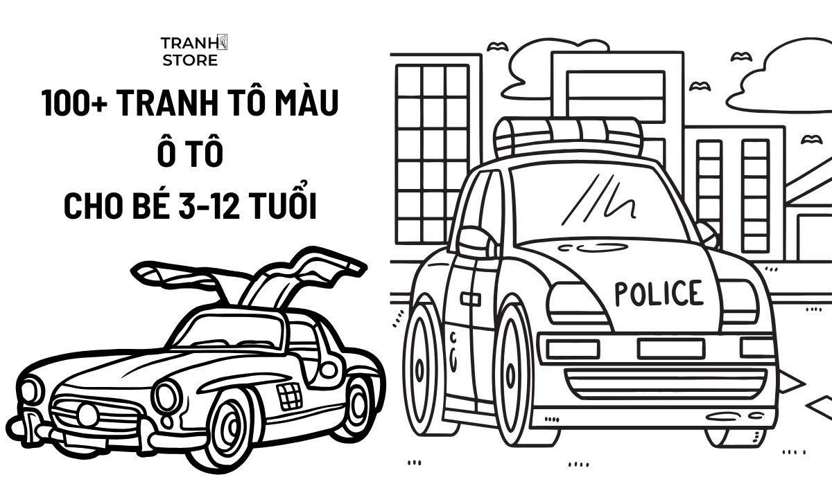 Tranh tô màu ô tô với nét vẽ to, rõ phù hợp bé 3-5 tuổi