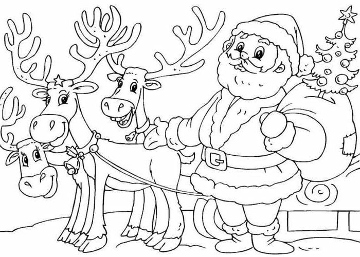Tranh Tô Màu Ông Già Noel Đáng Yêu Cho Bé Tranh tô màu ông già Noel cùng xe trượt tuyết và quà