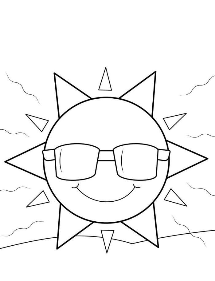 Tranh tô màu ông mặt trời đeo kính siêu dễ thương