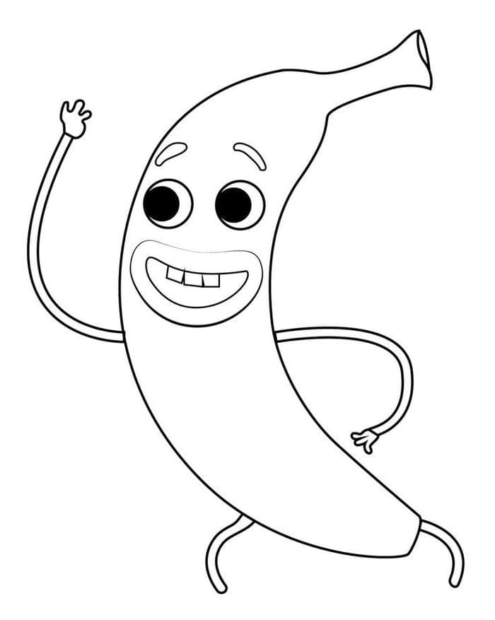 Tranh tô màu quả chuối siêu đáng yêu với biểu cảm vui tươi