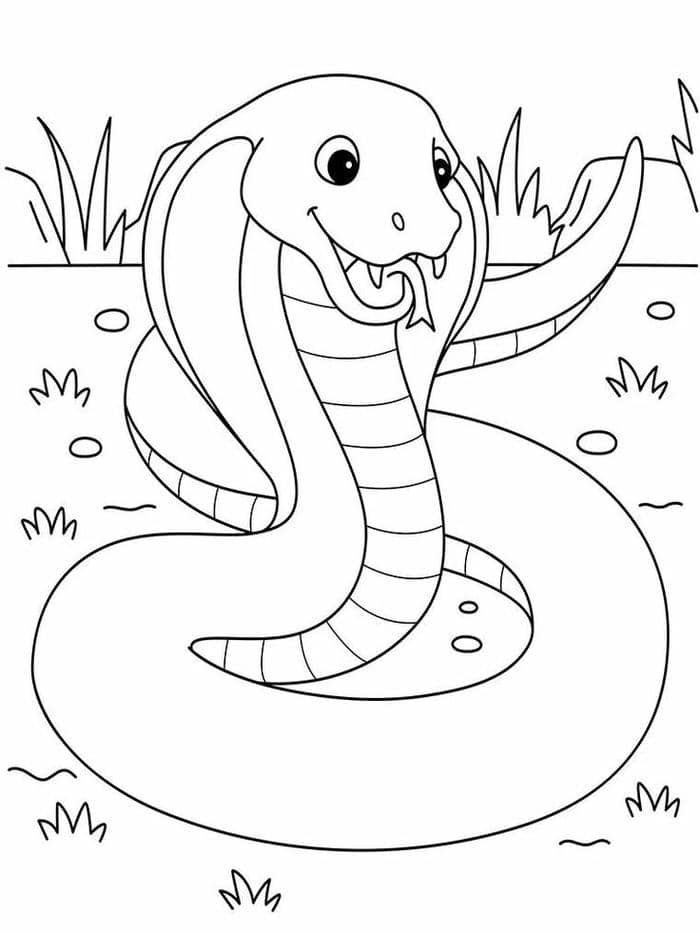 Tranh tô màu rắn hổ mang cute đội vương miện