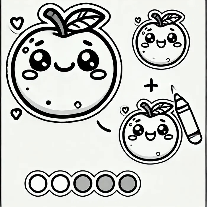 Tranh tô màu sticker quả táo hoạt hình đáng yêu