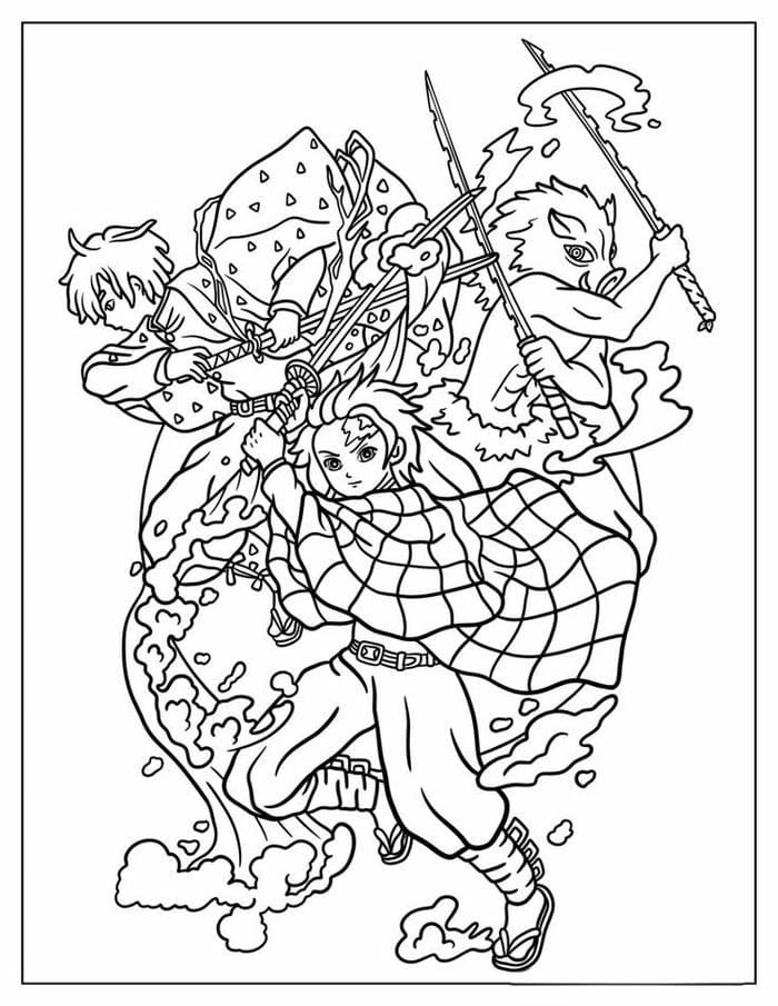 Tranh tô màu Tanjiro cùng những người bạn