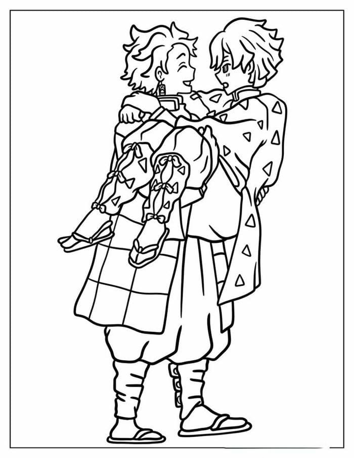 Tranh tô màu Tanjiro và Zenitsu