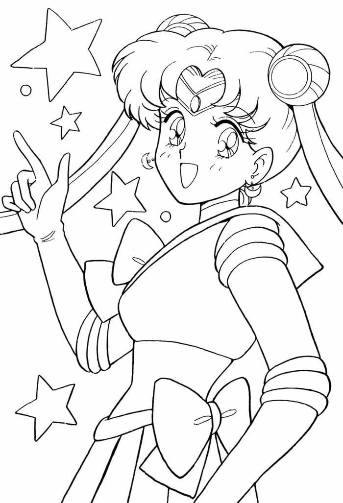 tranh tô màu thủy thủ mặt trăng đơn giản cho bé