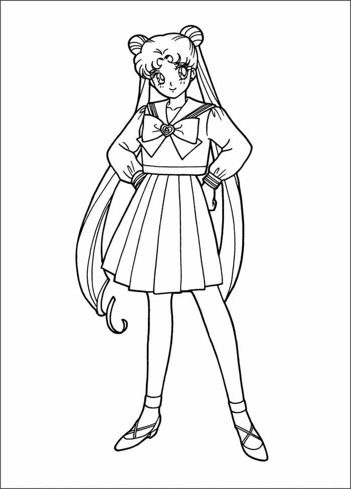 tranh tô màu thủy thủ mặt trăng trang phục học sinh đáng yêu