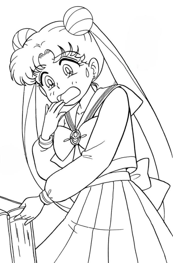 tranh tô màu thủy thủ mặt trăng Usagi biểu cảm đáng yêu