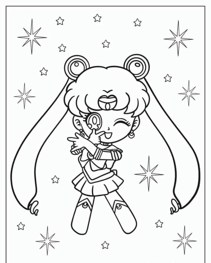 tranh tô màu thủy thủ mặt trăng Usagi chibi đáng yêu