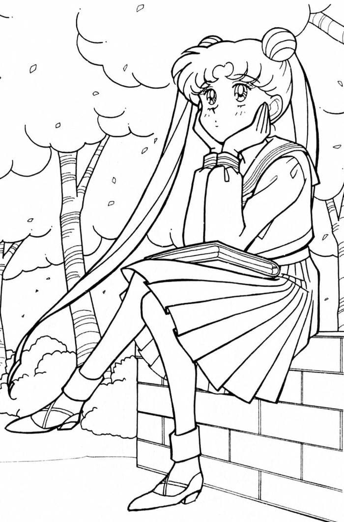 tranh tô màu thủy thủ mặt trăng Usagi đơn giản cho bé