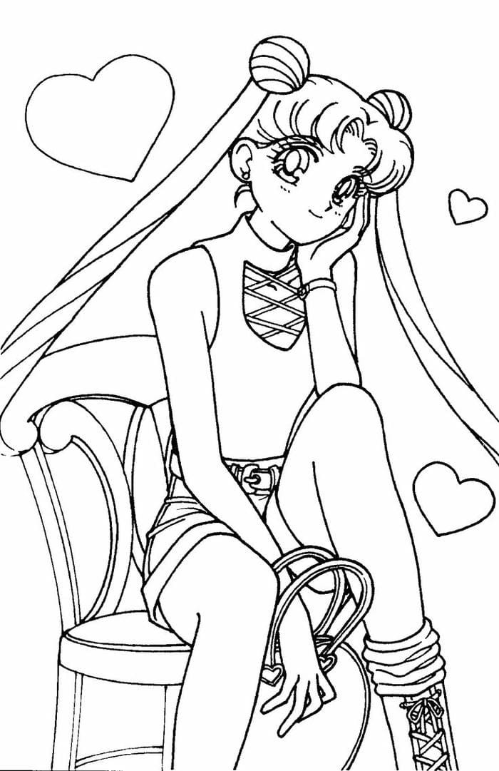 tranh tô màu thủy thủ mặt trăng Usagi trang phục cool ngầu