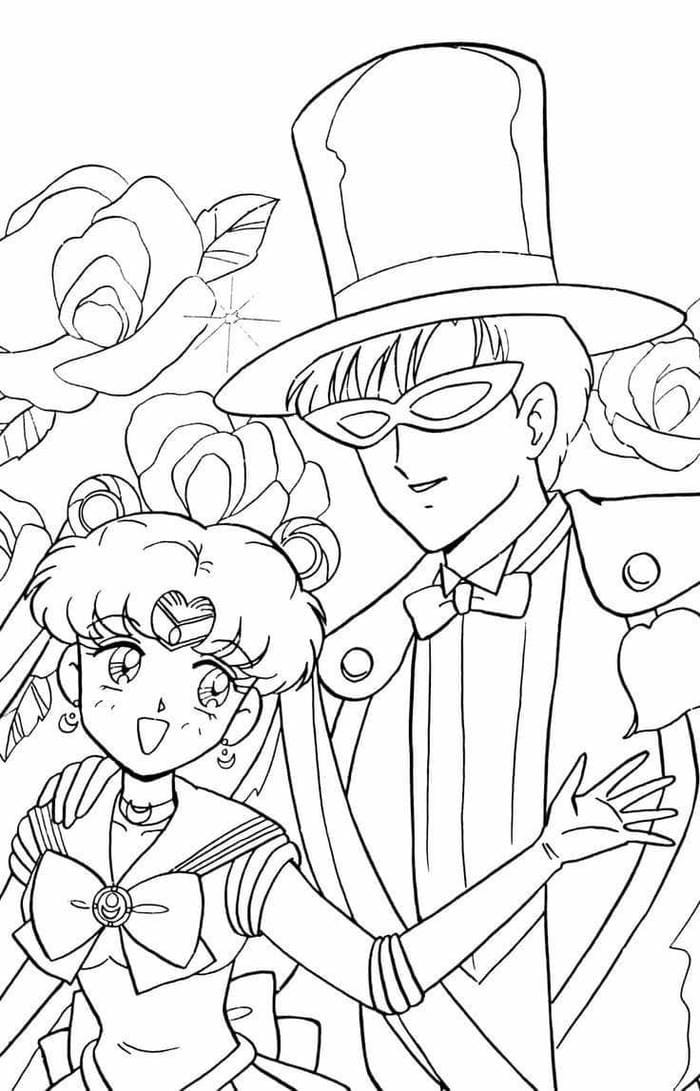 tranh tô màu thủy thủ mặt trăng Usagi và Mamoru