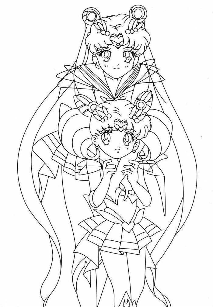 tranh tô màu thủy thủ mặt trăng và Chibi Usa