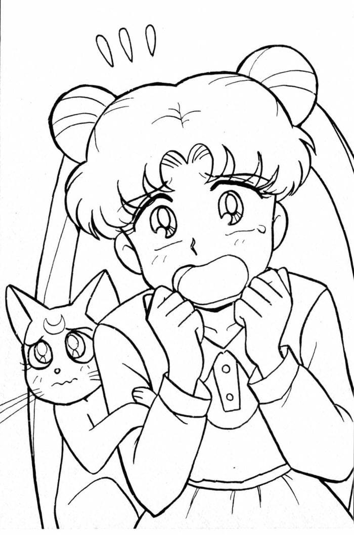 tranh tô màu thủy thủ mặt trăng và mèo nhỏ đáng yêu