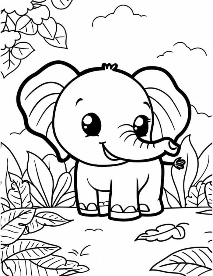Tranh tô màu voi con đơn giản với nét vẽ cơ bản