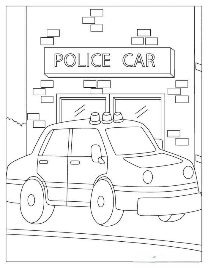 Tranh tô màu xe cảnh sát đơn giản với đường nét rõ ràng cho bé mầm non