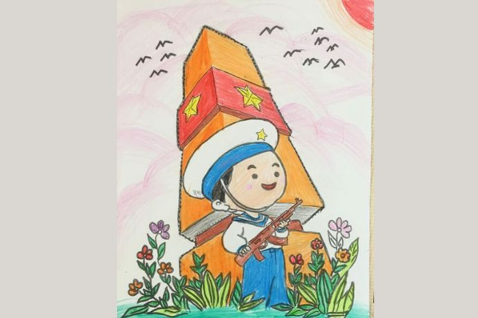 Tranh vẽ biển đảo Việt Nam đơn giản nét vẽ đáng yêu về lính hải quân