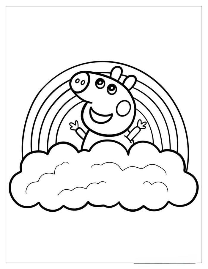 Tranh vẽ cầu vồng và heo Peppa đáng yêu