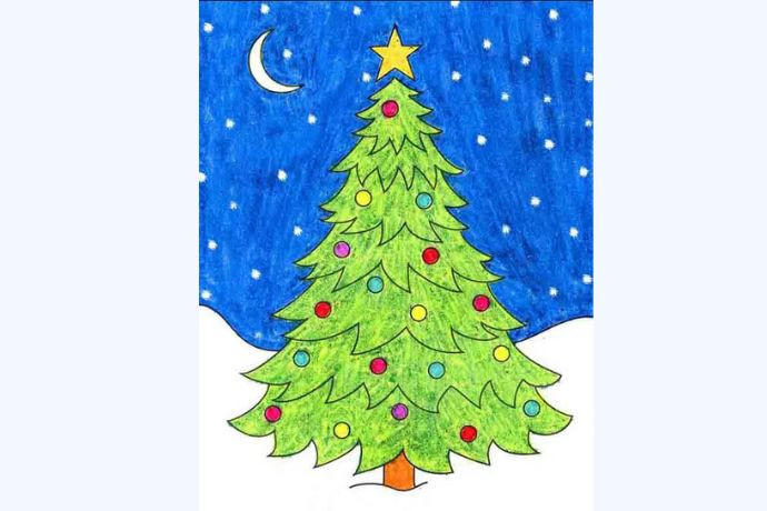 Tranh vẽ cây thông Noel đơn giản với ngôi sao