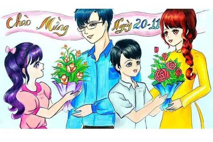 Tranh vẽ chân dung cô giáo với nụ cười hiền hậu