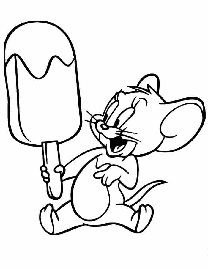 Tranh vẽ chuột hamster cầm kem siêu cute để bé tô màu