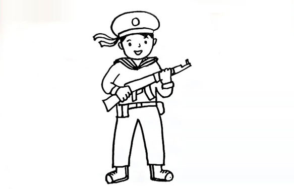 Tranh vẽ đơn giản hình chú bộ đội đứng nghiêm
