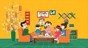 Tranh vẽ gia đình trong ngày lễ tết