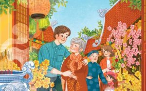 Tranh vẽ gia đình với hình ảnh cha mẹ