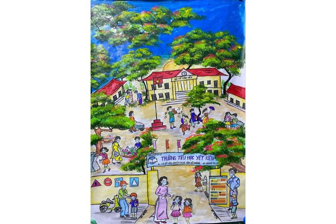 Tranh vẽ hoạt động học sinh chơi trò chơi