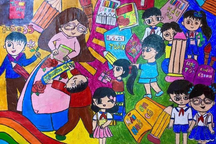 Tranh vẽ hoạt động học sinh làm bài tập