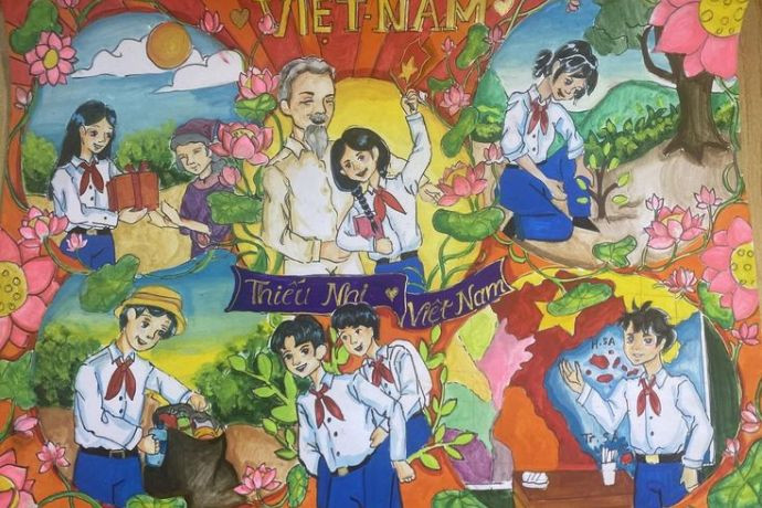 Tranh vẽ hoạt động làm sạch môi trường trường học