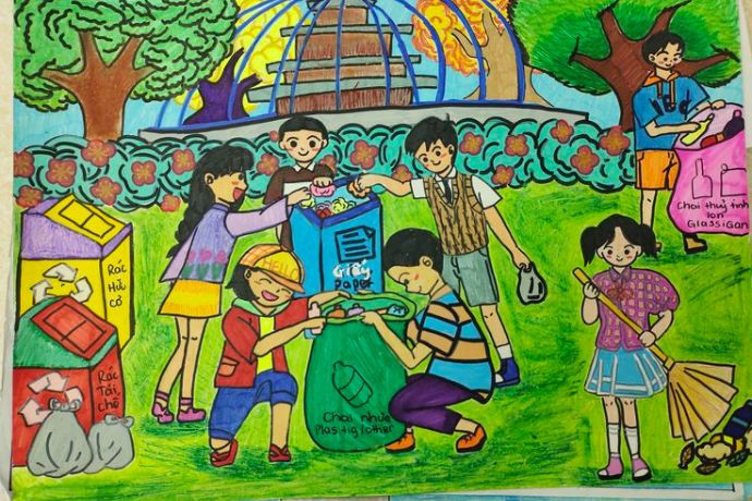 Tranh vẽ hoạt động ngoại khóa trường học