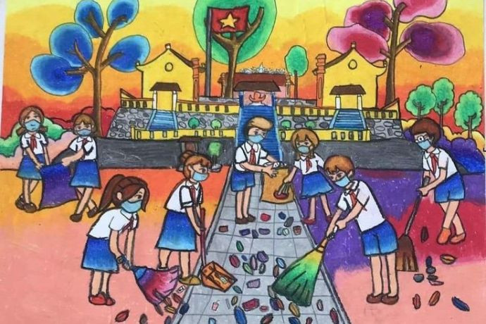 Tranh vẽ hoạt động thể thao ở trường học