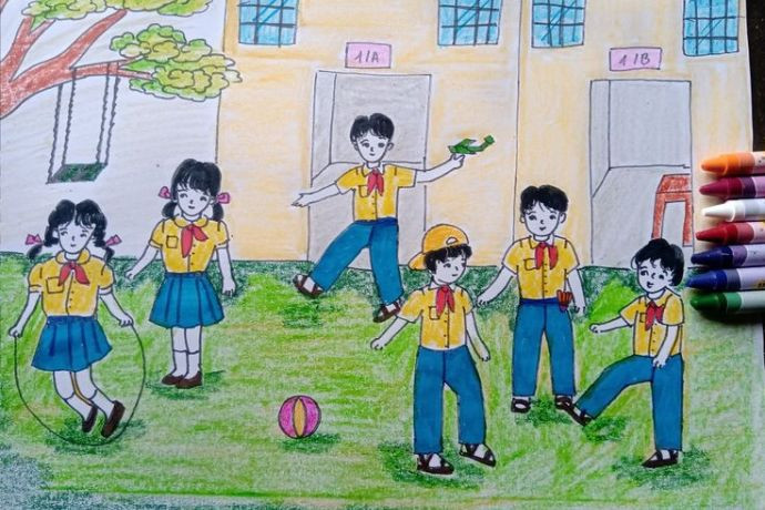 Tranh vẽ hoạt động trường học vẽ bạn bè