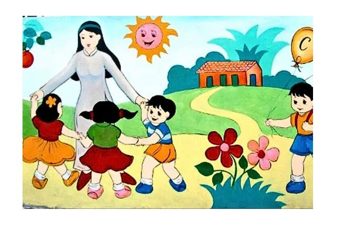 Tranh vẽ học sinh tặng hoa, quà và gửi lời chúc đến thầy cô