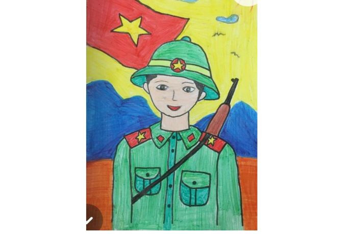 Tranh vẽ khuôn mặt chú bộ đội cận cảnh