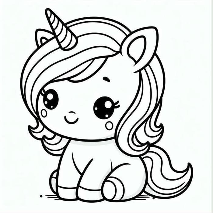 Tranh vẽ kỳ lân đơn giản đứng cạnh cây nấm và hoa