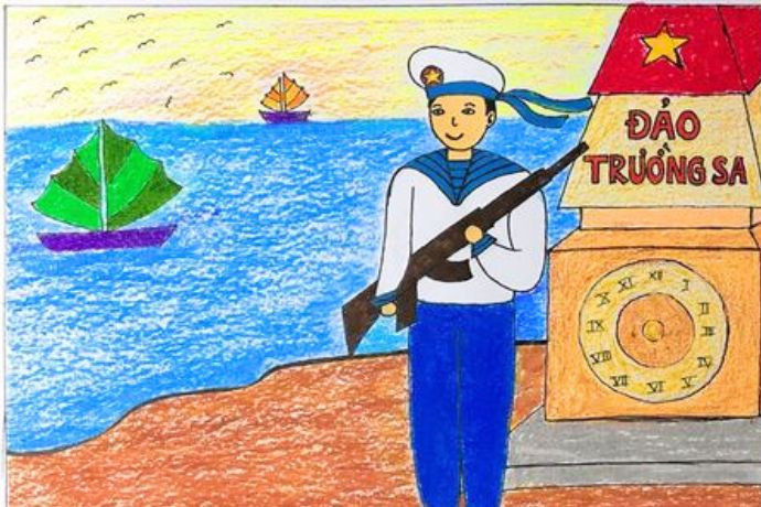 Tranh vẽ về biển đảo đẹp nhất hình ảnh lính hải quân canh gác tại quần đảo Trường Sa