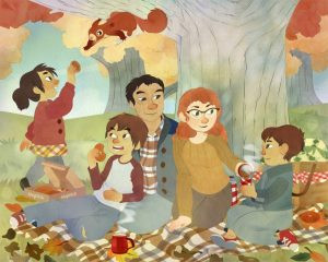 Tranh vẽ về gia đình bằng sơn dầu