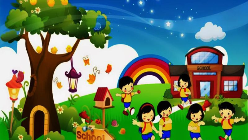 Trường học qua nét vẽ đáng yêu và màu sắc tươi sáng