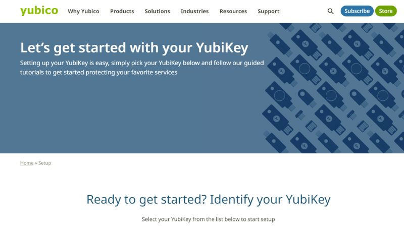 Truy cập trang web hướng dẫn thiết lập chính thức của Yubico để bắt đầu cài đặt YubiKey.