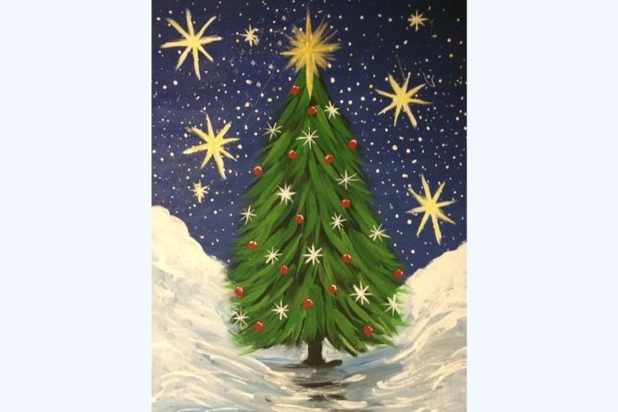 Vẽ cây thông Noel với hộp quà dưới gốc