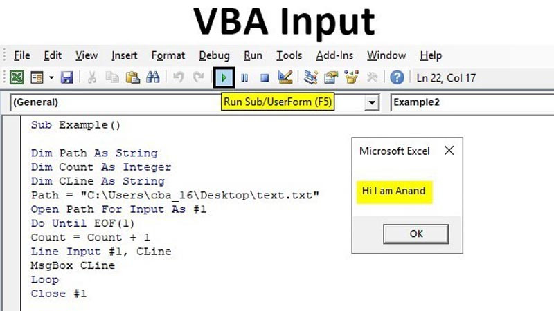 Ví dụ minh họa cú pháp và cấu trúc code trong ngôn ngữ lập trình Excel VBA